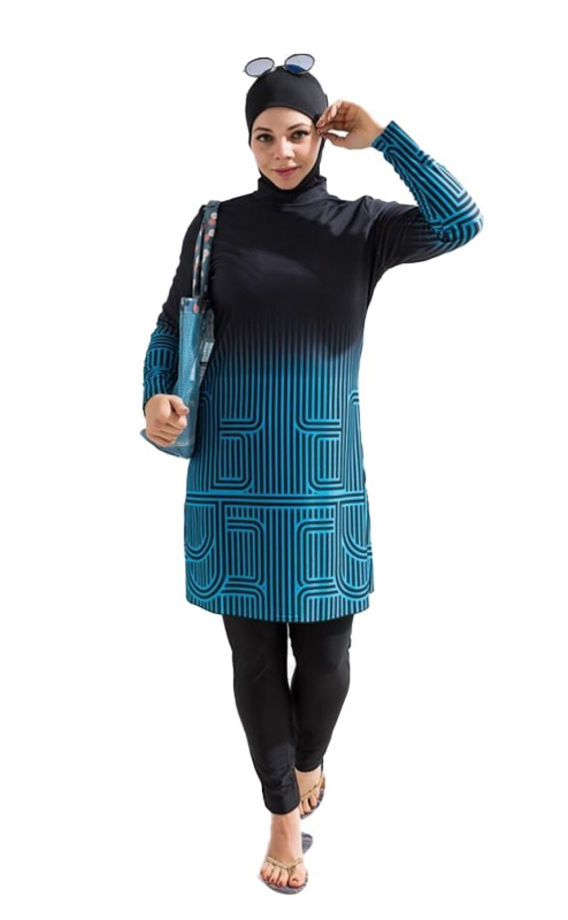 Maillot de bain islamique burkini 3 pièces Altaya labyrinthe bleu - Orientale Nation